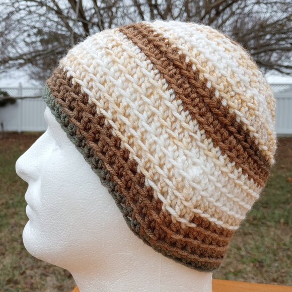 Men's Head Hugger Beanie Hat Handmade Cobblestone Crochet Fishing Outdoors L - Picture 2 of 9